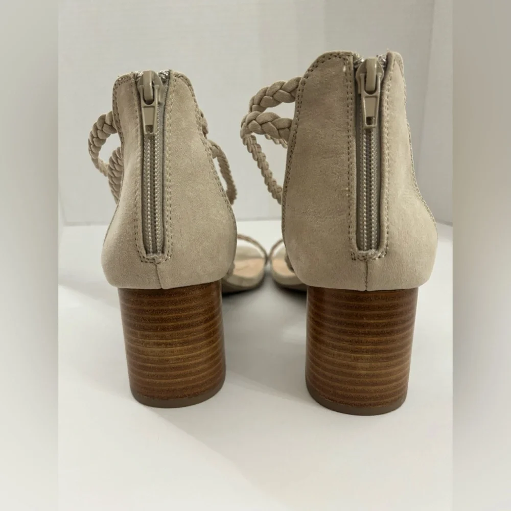 Joie Felina Women Beige Braided Open Toe Strappy Block Heel Sandals Size 9.5